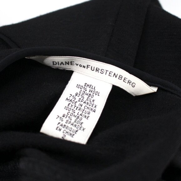 Diane von Furstenburg Slater Black Wool Bow Midi Dress 3/4 Sleeves 2 - Picture 7 of 8